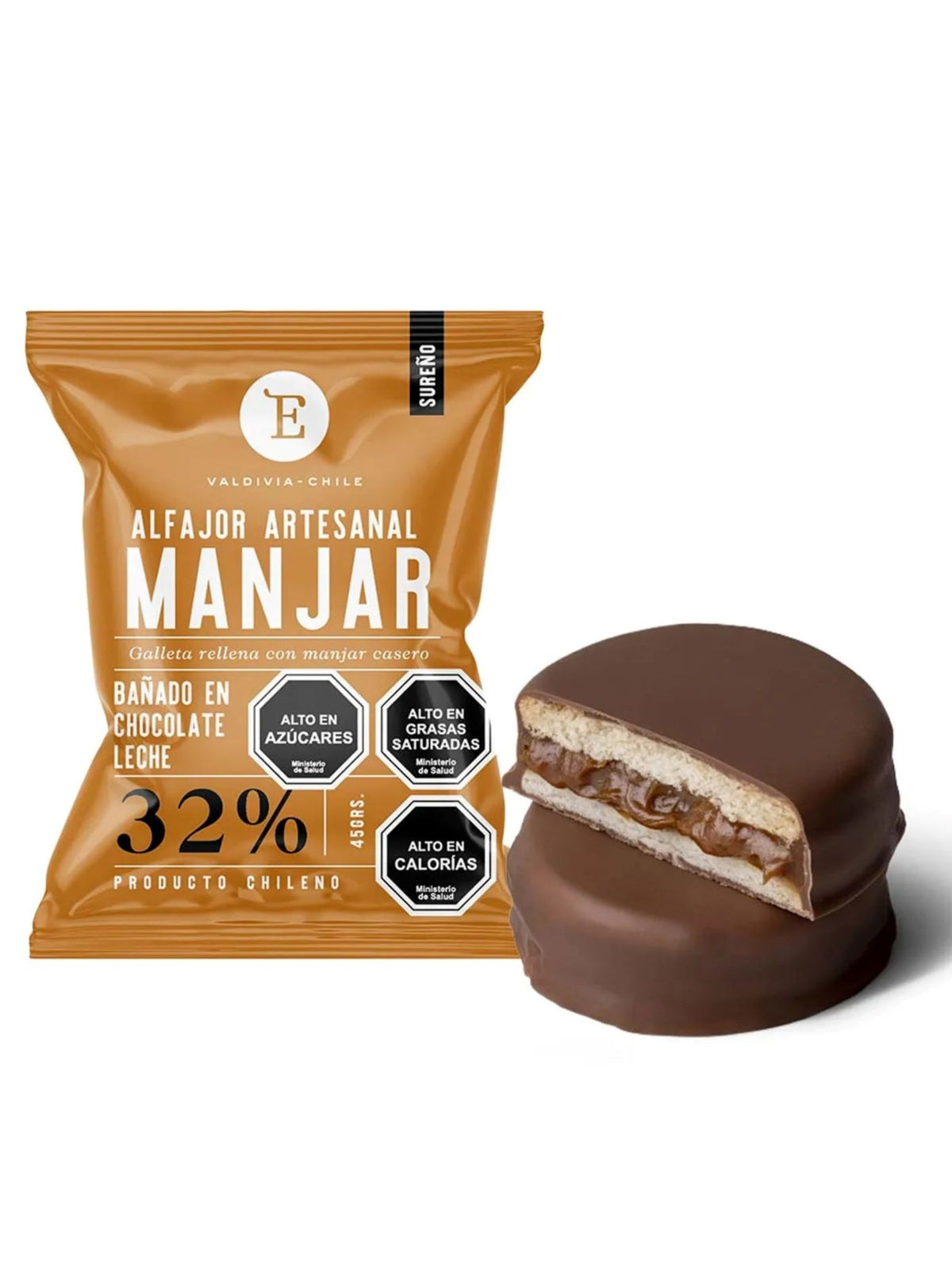 Alfajor Artesanal Entrelagos 32% Manjar X 4 Unid.