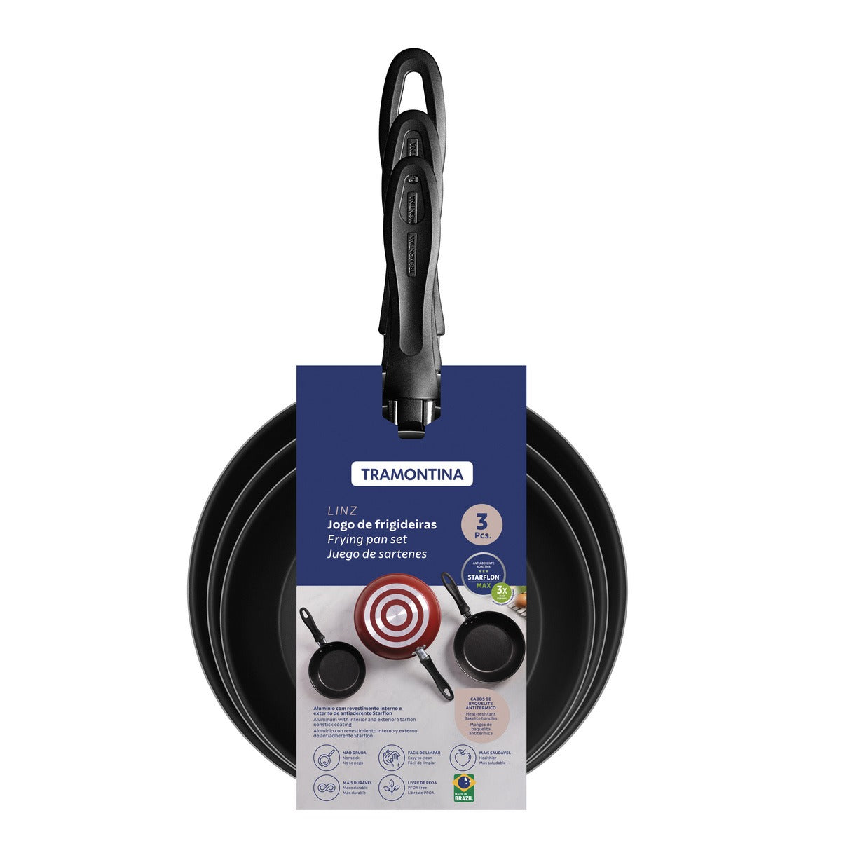 Juego De Sartenes Tramontina Linz 3pz Starflón Rojo