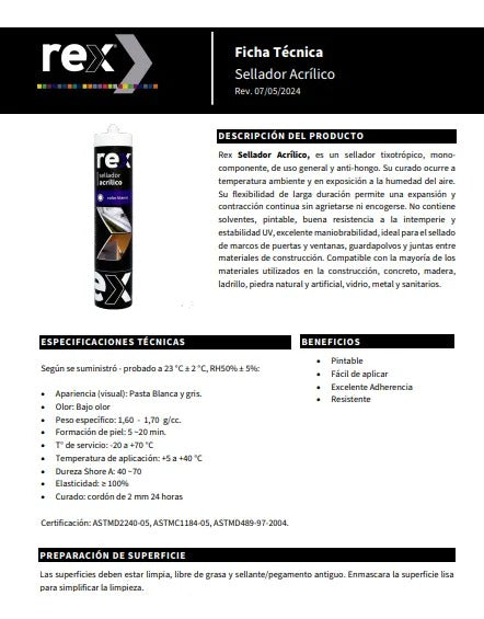 Pack 12 Sellante Rex Acrílico Pintable 300ml