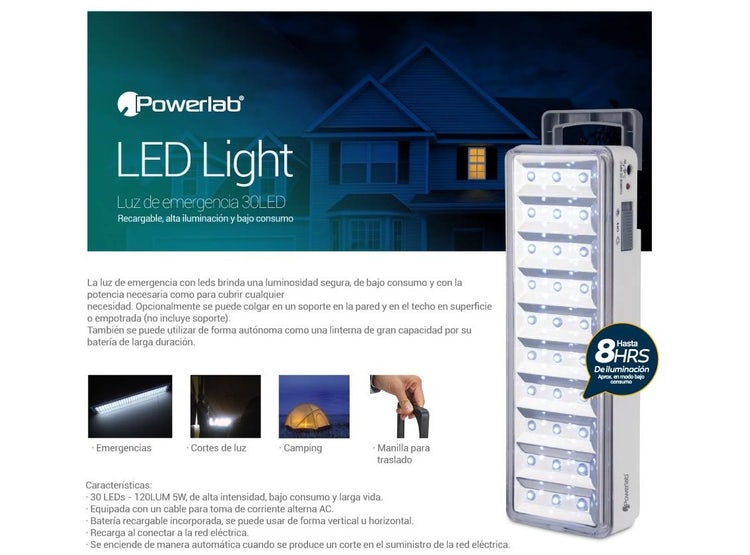 Luz de Emergencia Powerlab Recargable 30 Led