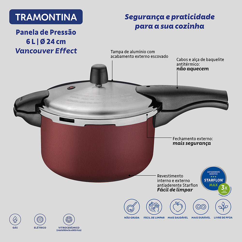 Olla A Presión Tramontina Vancouver 6 Litros 24cm Rojo