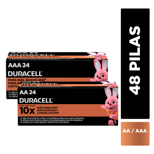Pack 48 Pilas Alcalinas Duracell 24 AA + 24 AAA