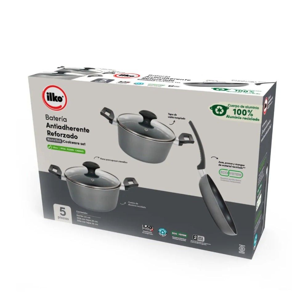 Batería De Cocina Ilko 5 Piezas Aluminio Reciclado Everyday