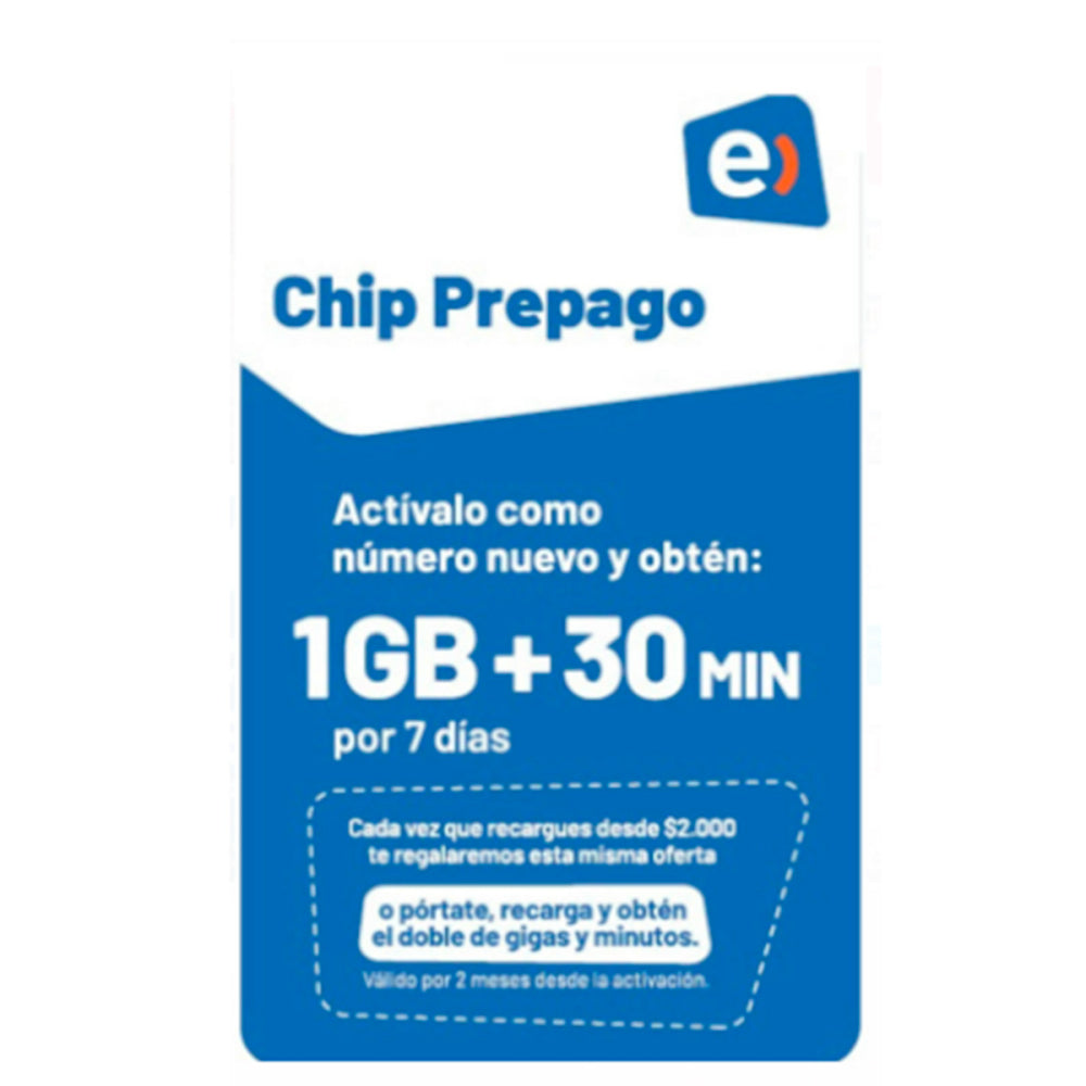 Pack 100 Chips Prepago Entel 1gb + 30 Minutos