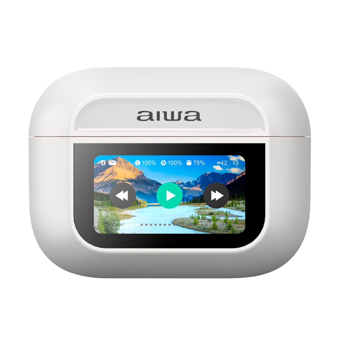 Audífono Aiwa TWS Pro Cancelación De Ruidos Pantalla Blanco