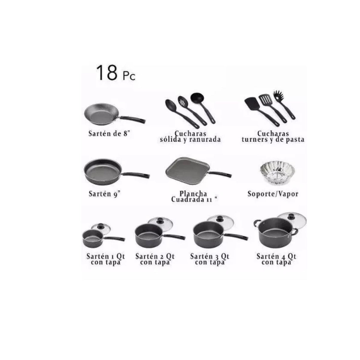 Batería De Cocina Juego De Ollas Tramontina 18 piezas Gris