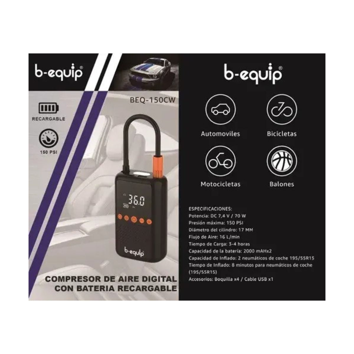 Compresor Digital Inalámbrico B-equip Recargable