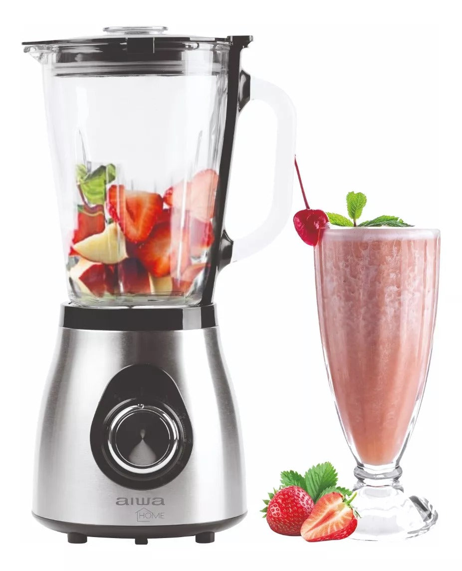 Aiwa Licuadora 5 Velocidades Con Vaso De Vidrio Acero Inoxidable