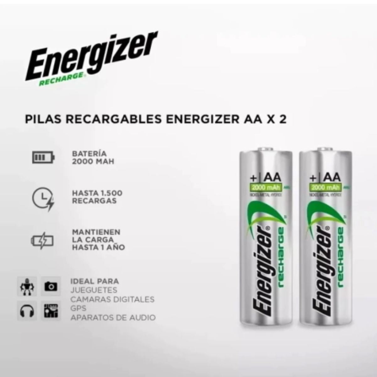 Pila Recargable Energizer Tamaño Aa 2 Unidades