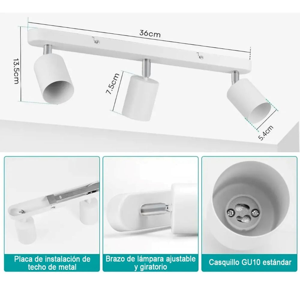 Barra Sobrepuesta Triple Gu-10 Blanco Mate P3 Megabright