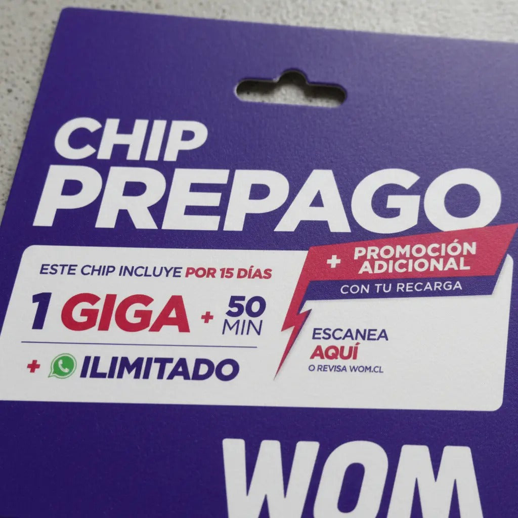 Pack 100 Chips Prepago Wom 1 Gb + 50 Minutos