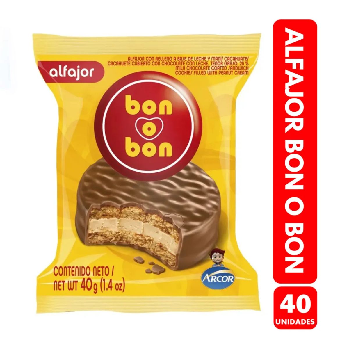 Alfajor Bon o Bon Chocolate Caja 40 unid x 40 gr.