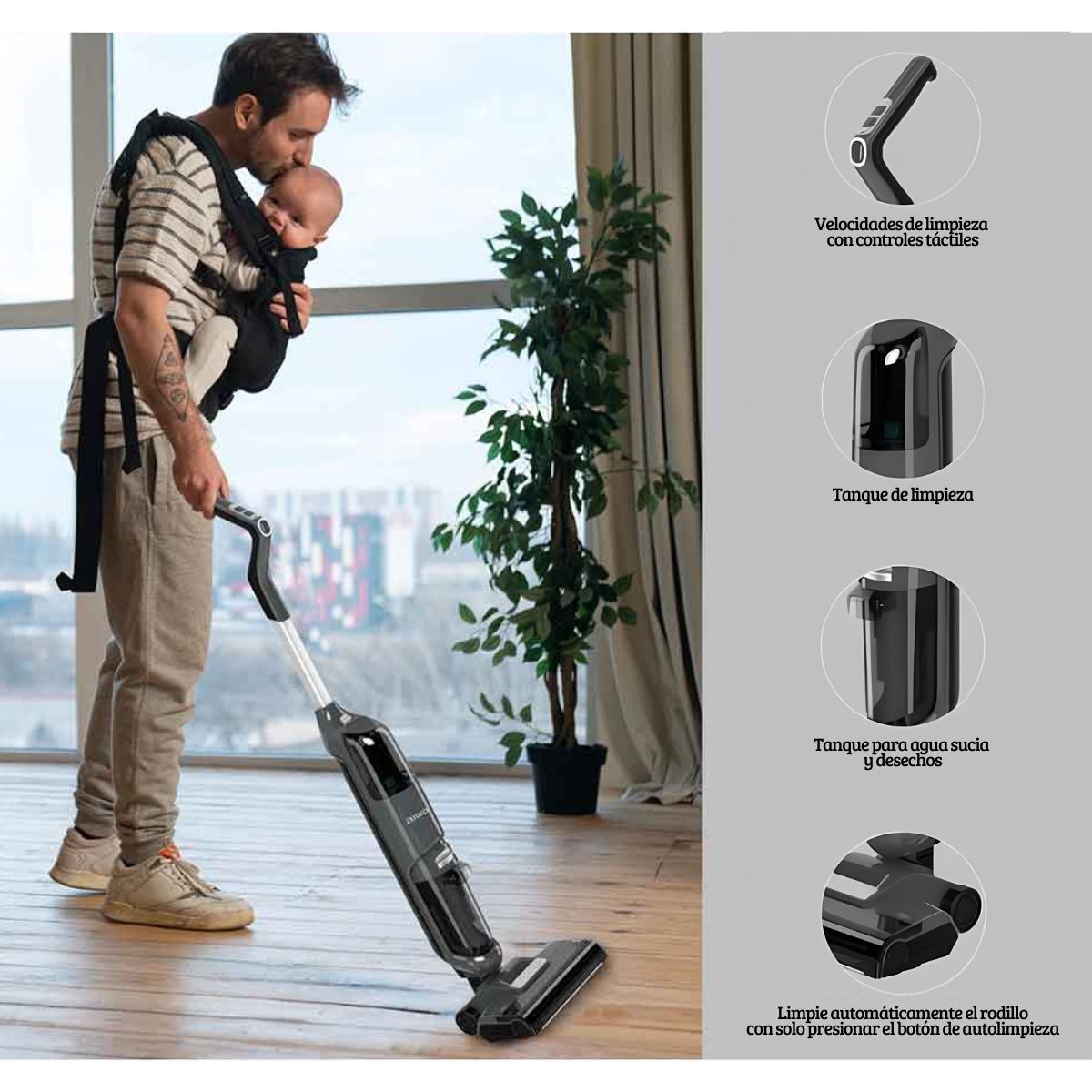Aspiradora Trapeadora Vertical Aiwa Inalámbrica Awamx6 Negra