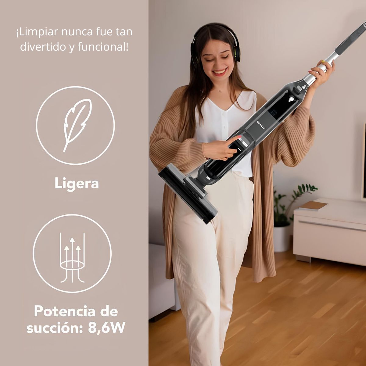 Aspiradora Trapeadora Vertical Aiwa Inalámbrica Awamx6 Negra