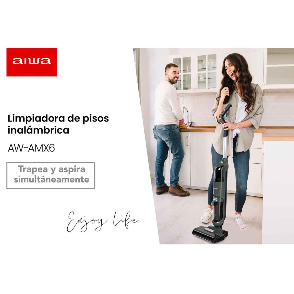 Aspiradora Trapeadora Vertical Aiwa Inalámbrica Awamx6 Negra