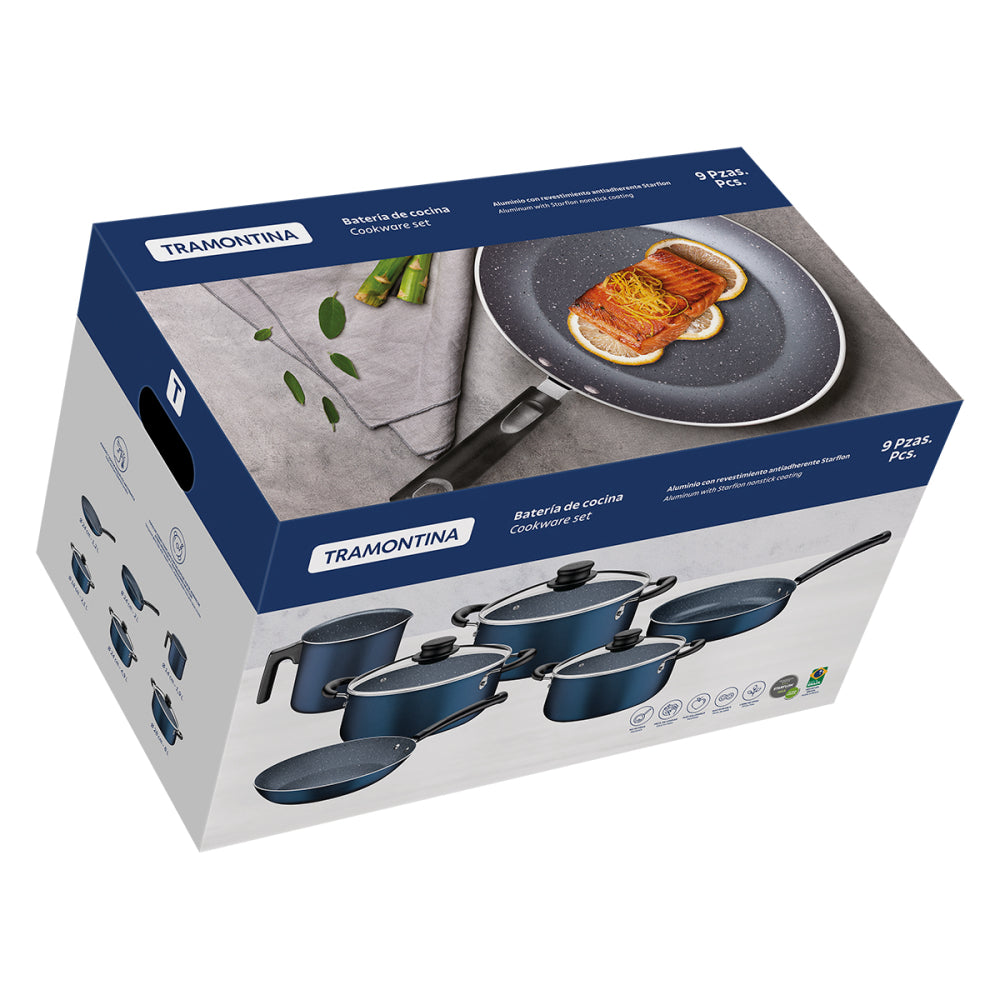 Batería De Cocina Tramontina 9 Piezas Azul