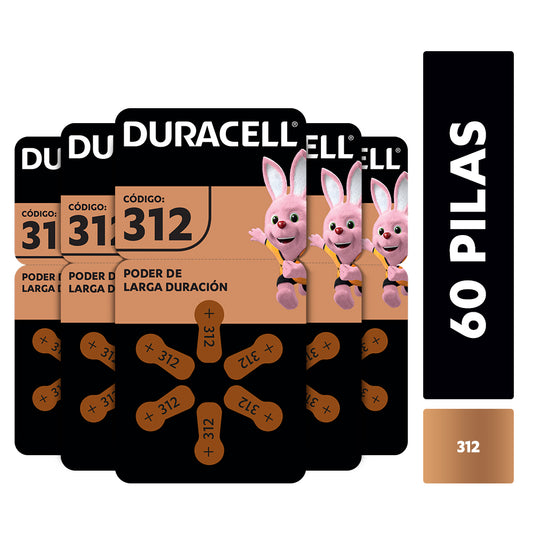 Pack 60 Pilas Duracell Audífono Tamaño 312