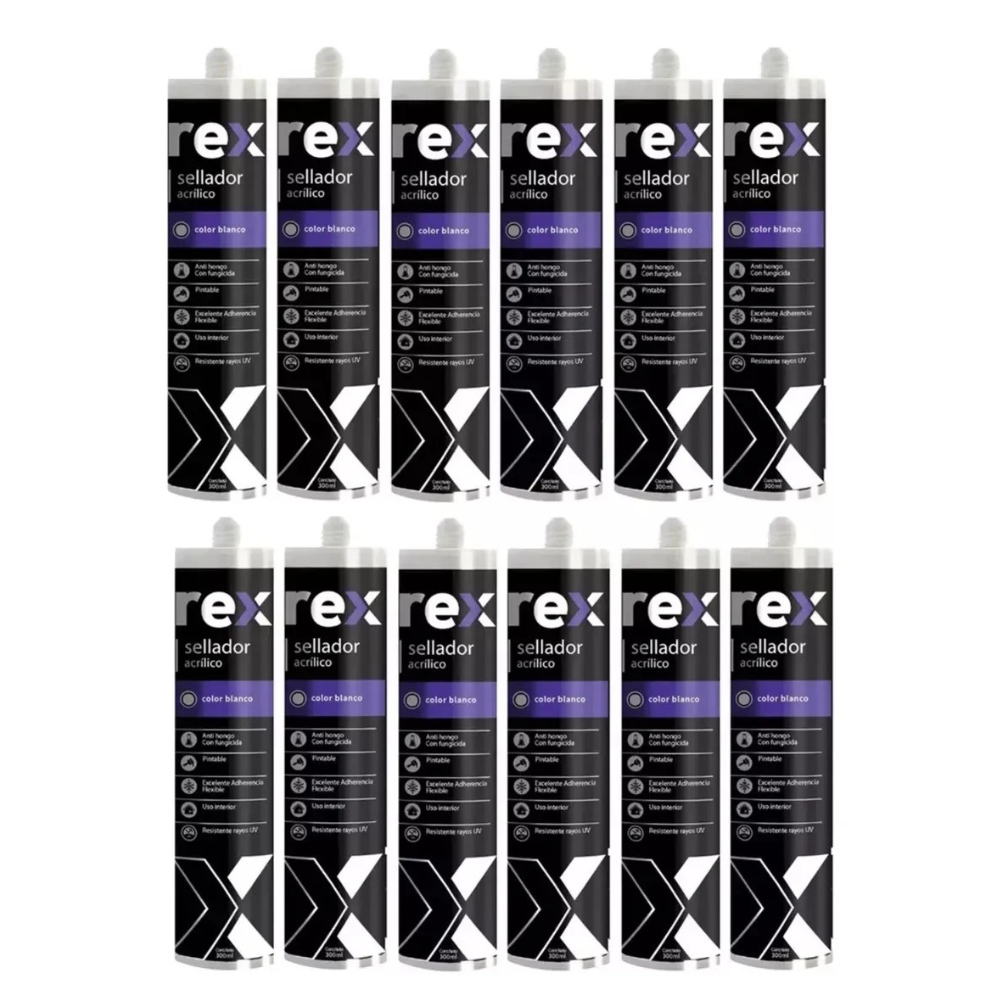 Pack 12 Sellante Rex Acrílico Pintable 300ml