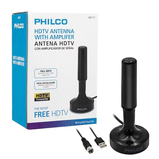 Antena Interior Con Booster Philco Amplificada