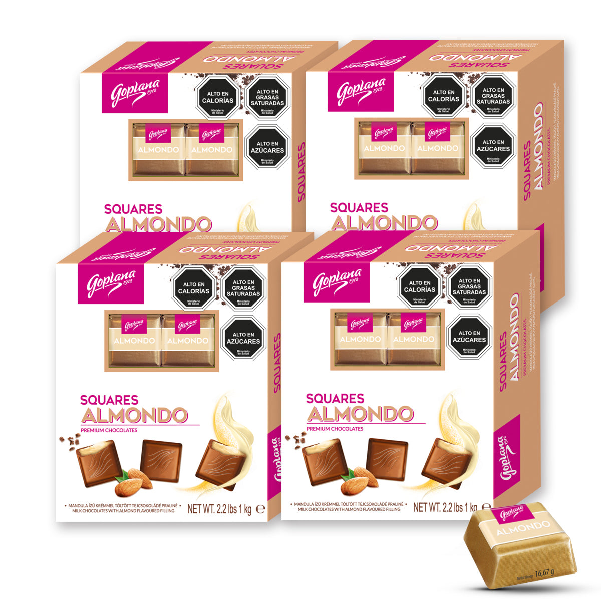 Pack 4 Cajas Chocolate Rellenos Sabor Almendra Goplana 1Kg