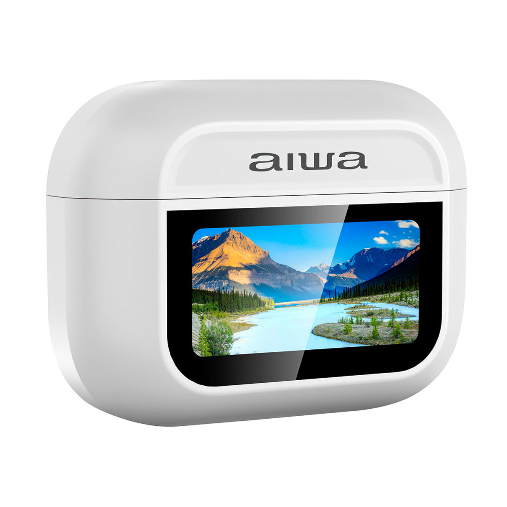 Audífono Aiwa TWS Pro Cancelación De Ruidos Pantalla Blanco