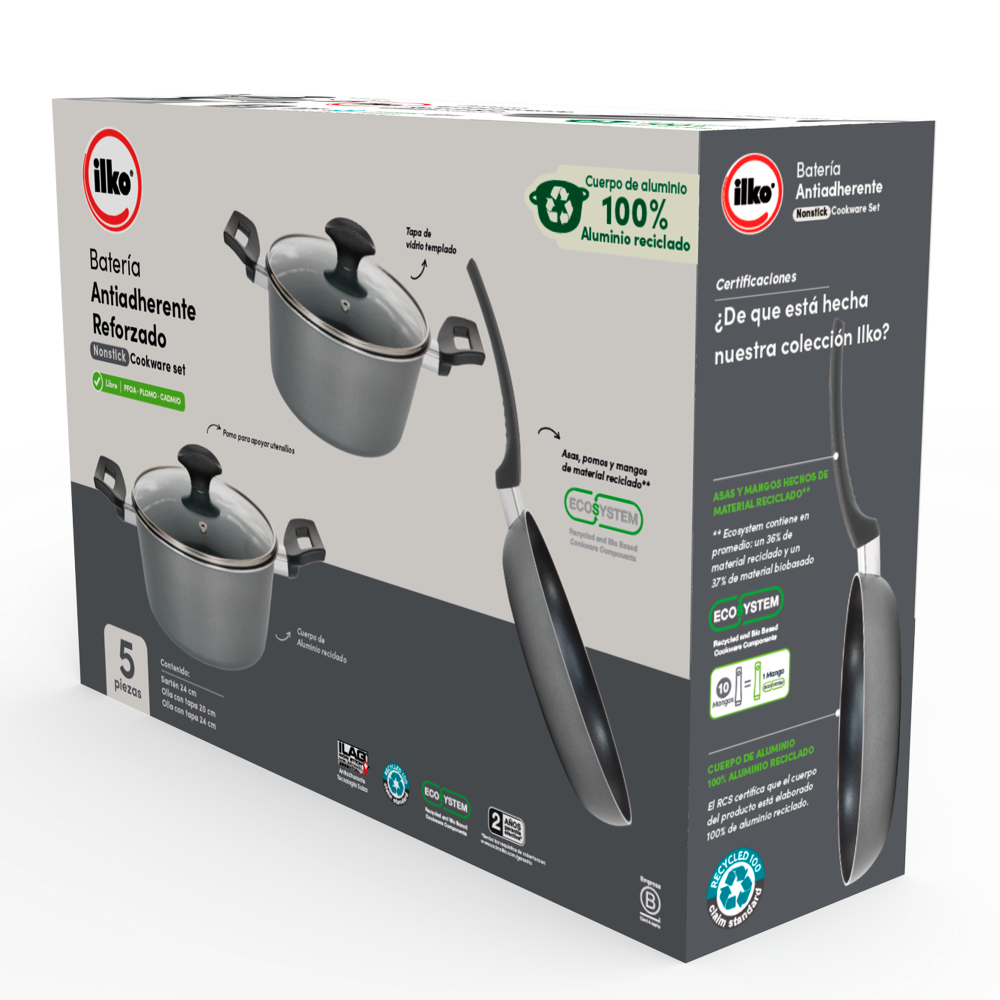Batería De Cocina Ilko 5 Piezas Aluminio Reciclado Everyday