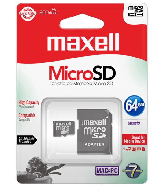 Micro Sdhc Maxell 64gb Clase 10 Adaptador