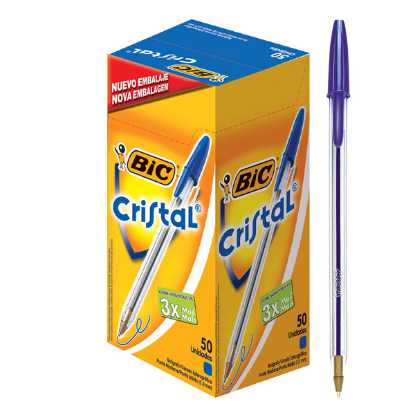 Lápiz Pasta Azul Bic Cristal Punta Media 50 unid
