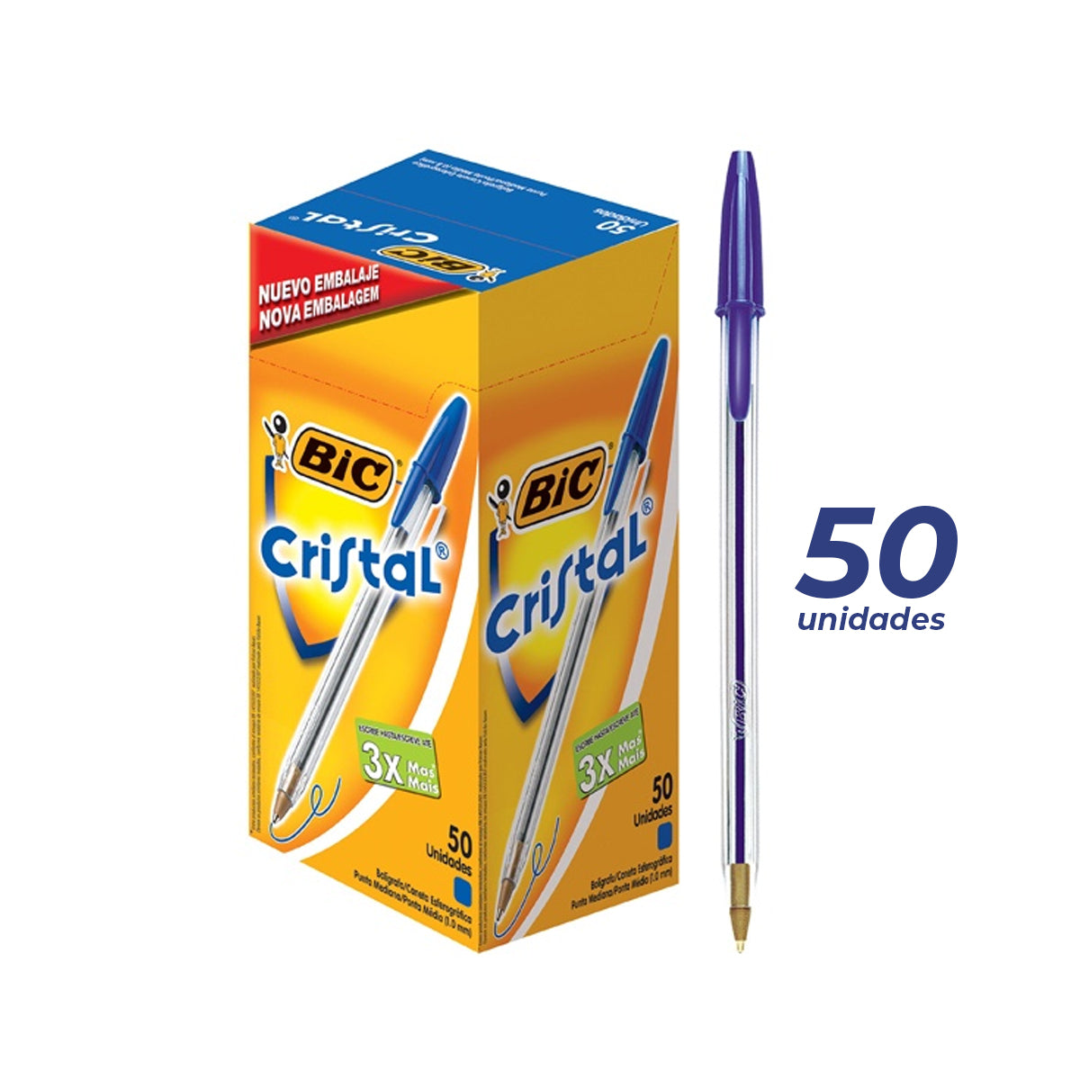 Lápiz Pasta Azul Bic Cristal Punta Media 50 unid