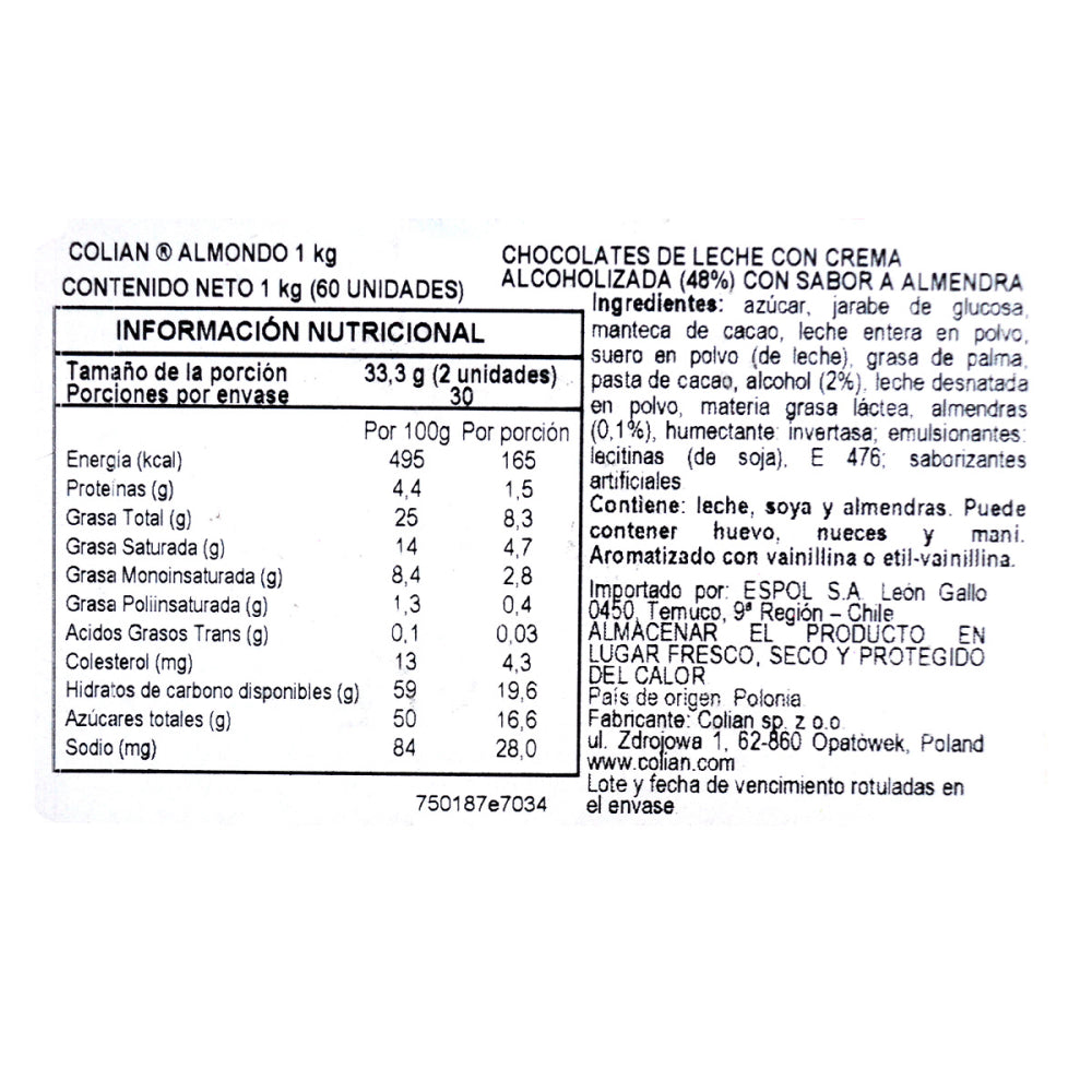 Bombón Chocolate Goplana 1 Kg Sabor Almendra