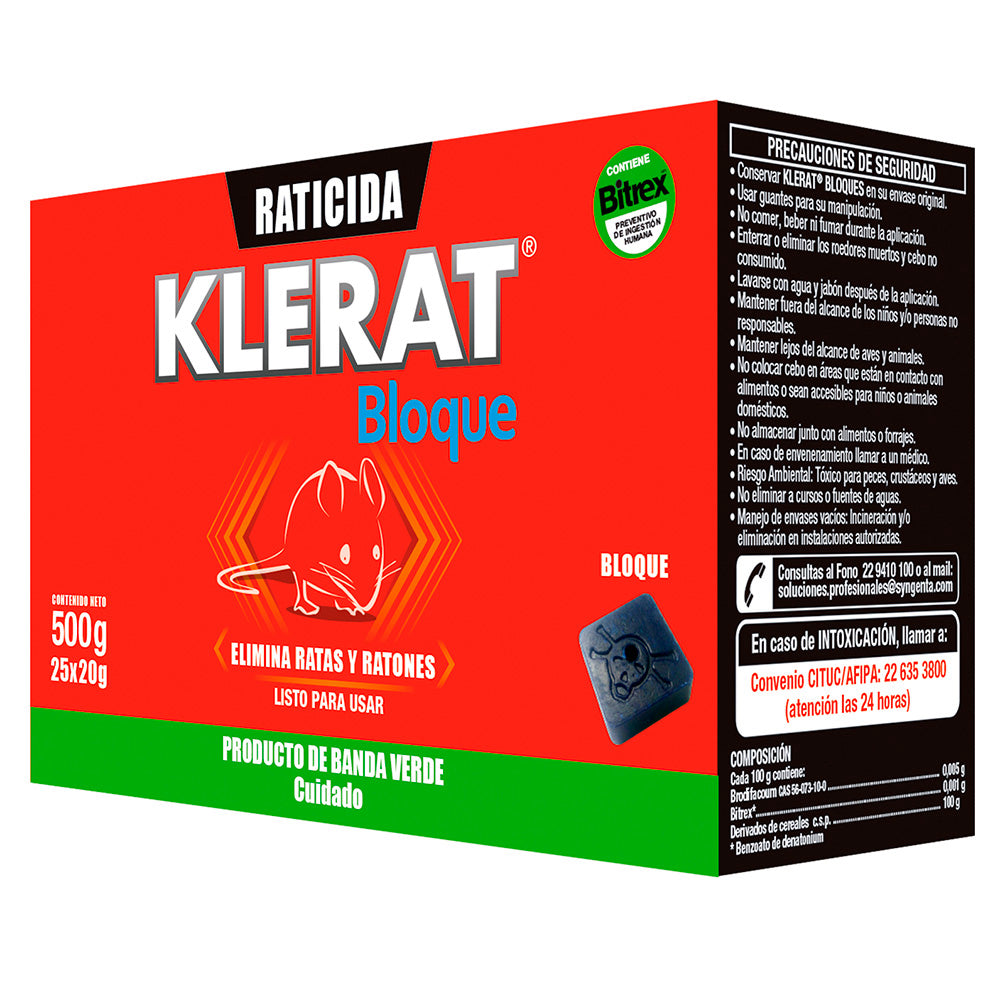 Raticida Ratones Klerat Bloque 25x20g (500g)