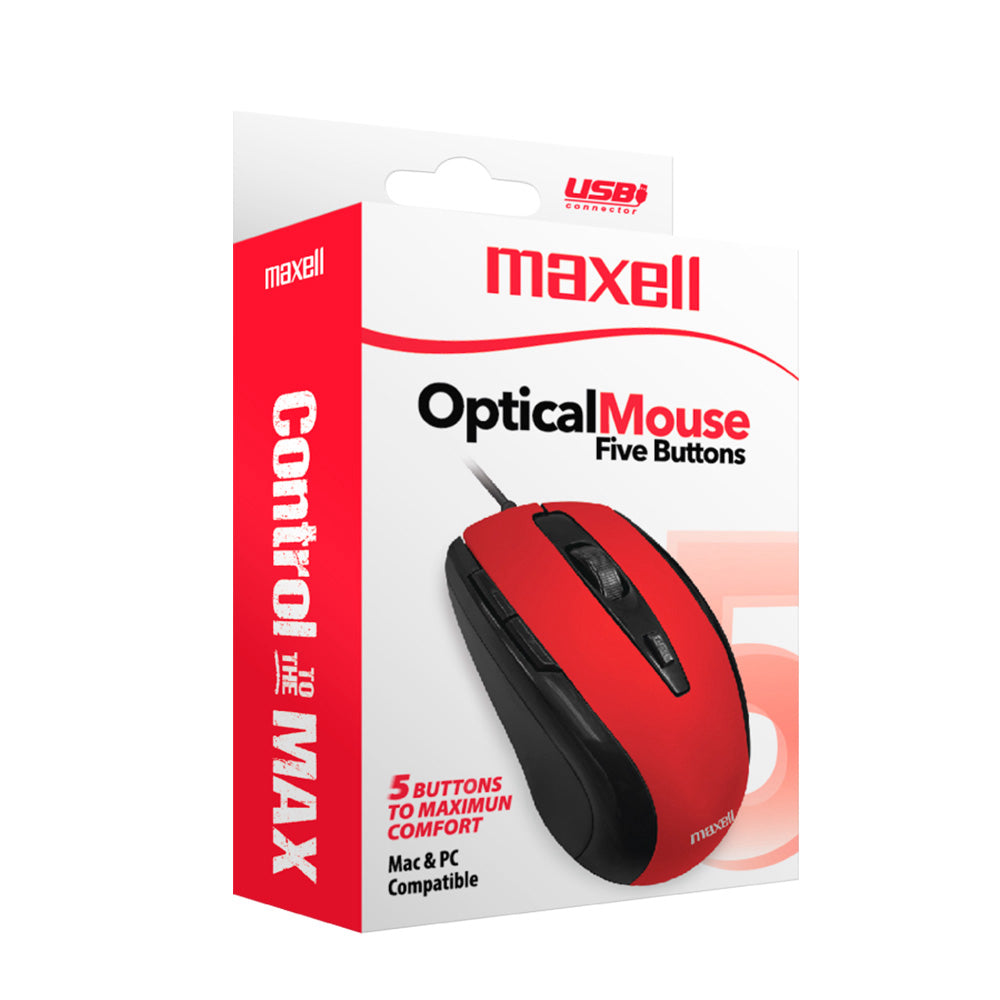 Mouse Óptico Maxell 5 Botones Mowr-105 Rojo