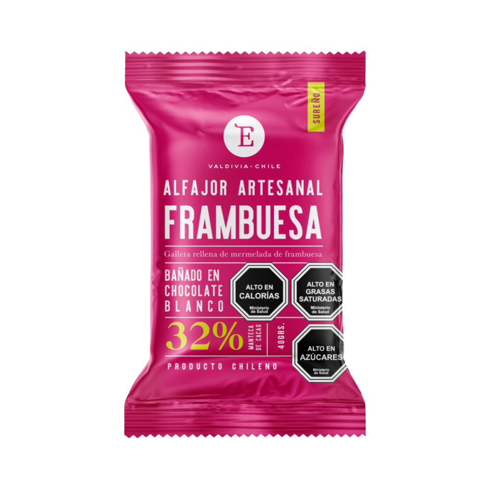 Alfajor Artesanal Frambuesa Chocolate Blanco Entrelagos 24x40 gr.