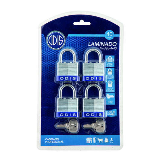 Odis Set Candado Laminado 4x40mm Acero Zincado Blíster
