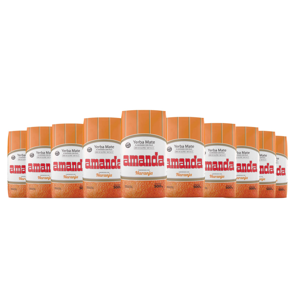 Pack 10 Yerba Mate Amanda sabor naranja 500gr