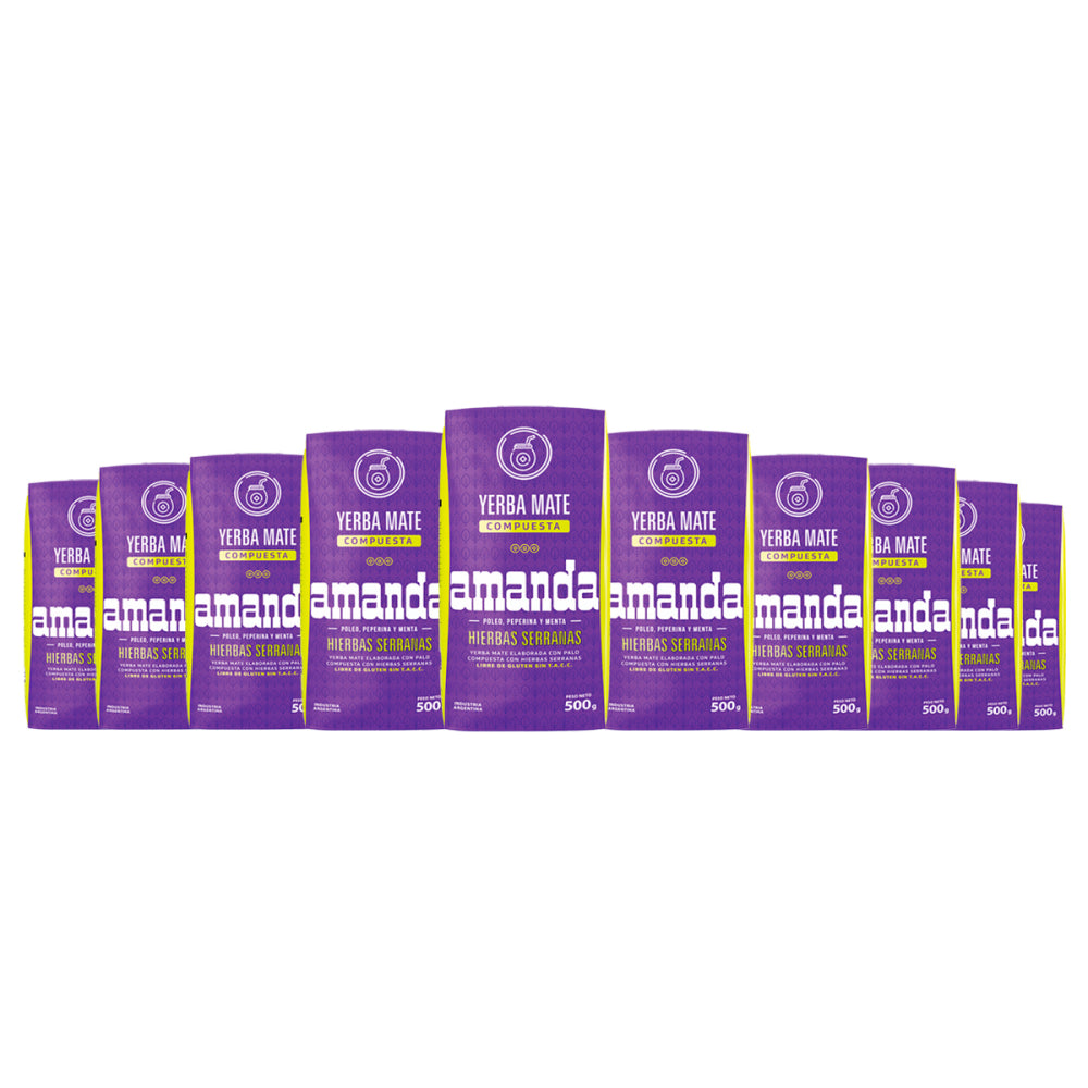 Pack 10 Yerba Mate Amanda con hierbas Serranas 500gr