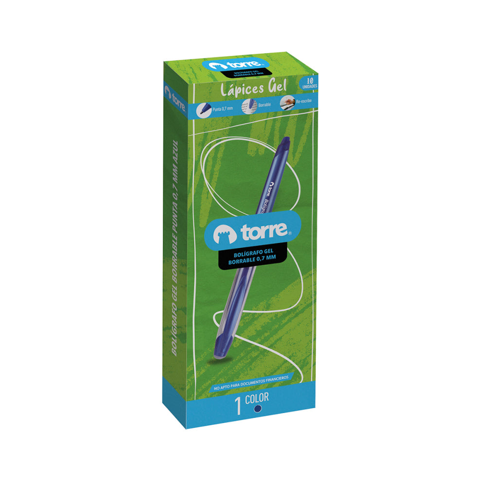 Torre Bolígrafo Gel Borrable Azul x10ud