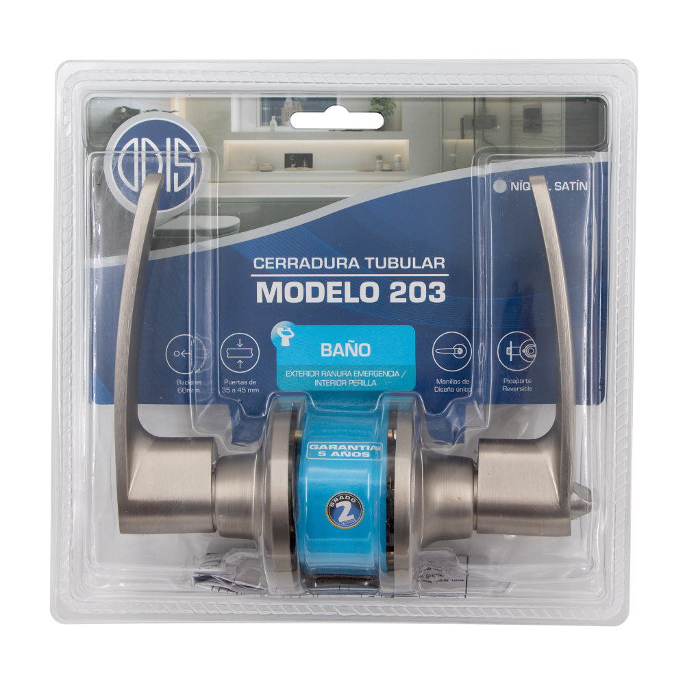 Odis Cerradura Tubular Con Manilla 203 Baño Níquel