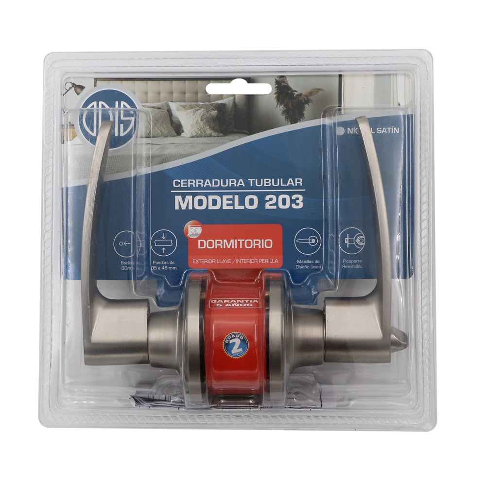 Cerradura Tubular Con Manilla Odis 203 Dormitorio Níquel