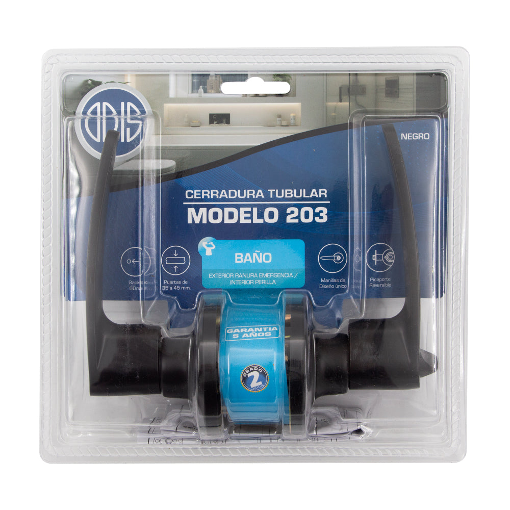 Cerradura Tubular Con Manilla Odis 203 Baño Negro
