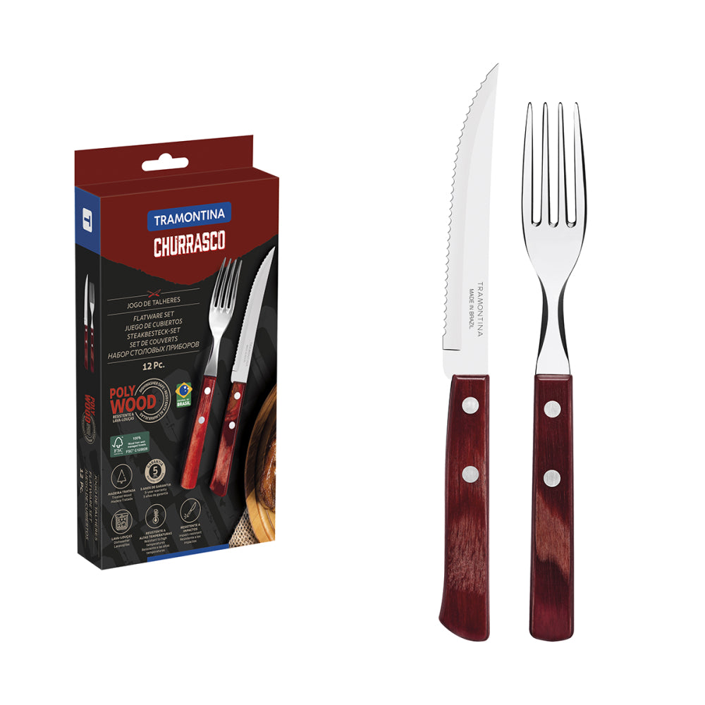 Juego De Cubiertos Para Asados Tramontina Polywood 12 Piezas
