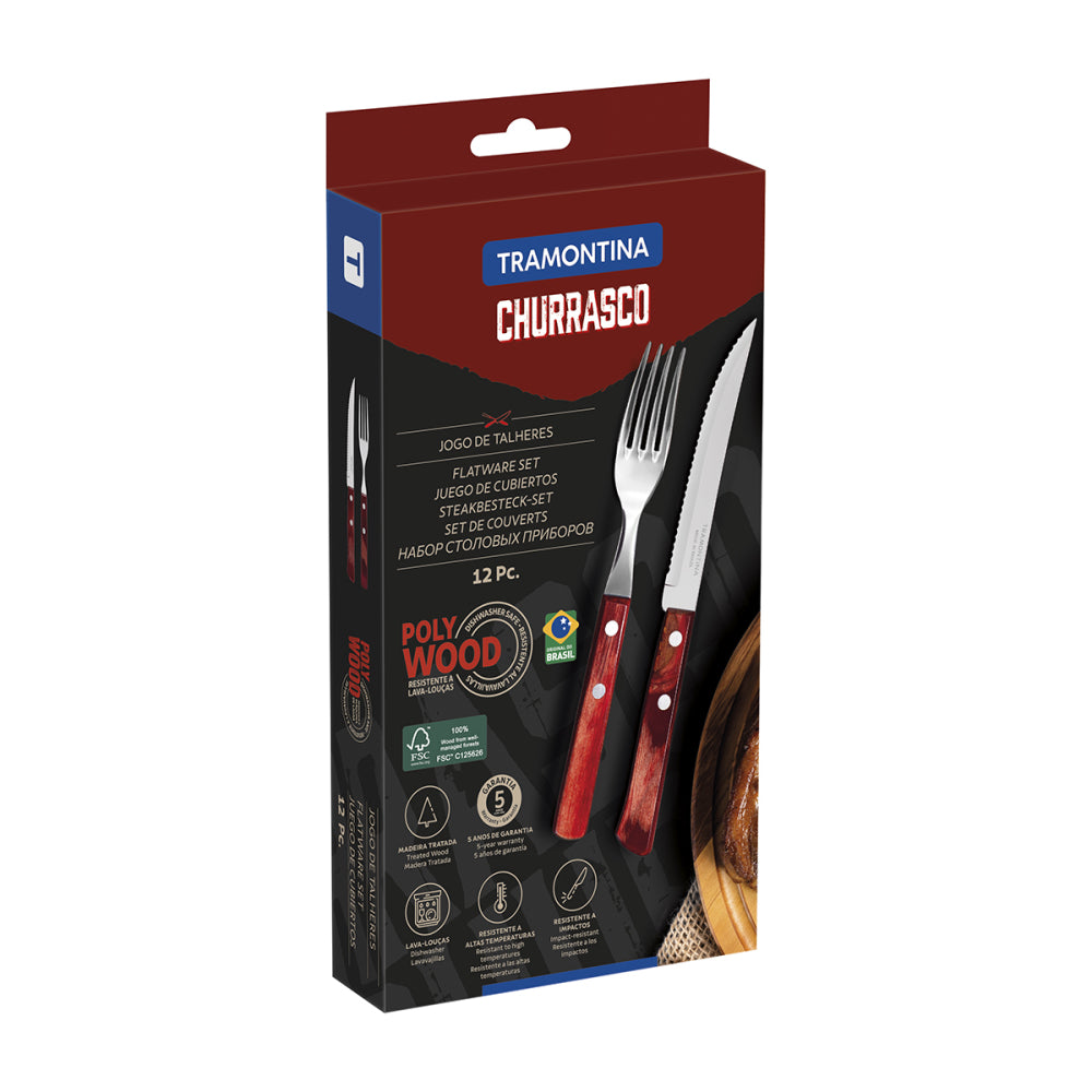 Juego De Cubiertos Para Asados Tramontina Polywood 12 Piezas