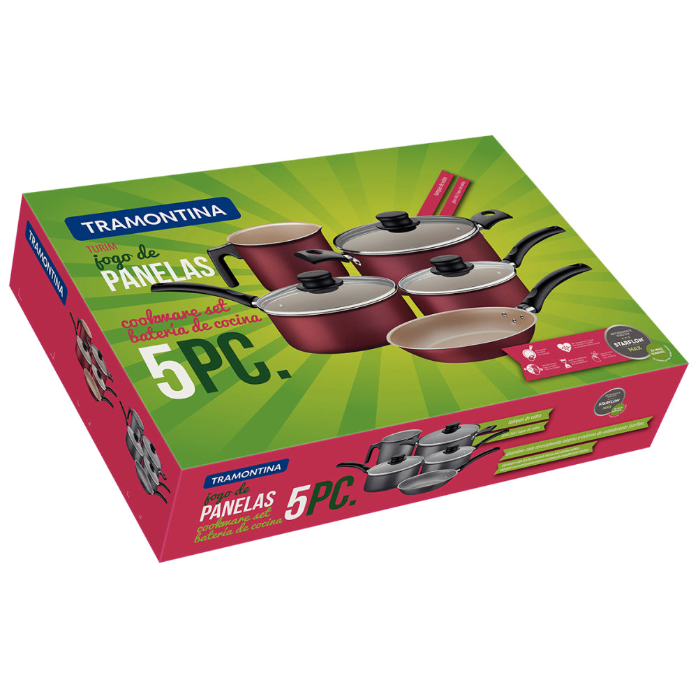 Batería De Cocina Juego Ollas Tramontina Turim 5 Pzas Negro