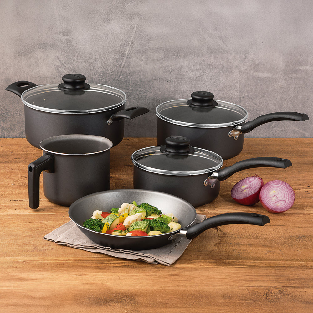 Batería De Cocina Juego Ollas Tramontina Turim 5 Pzas Negro