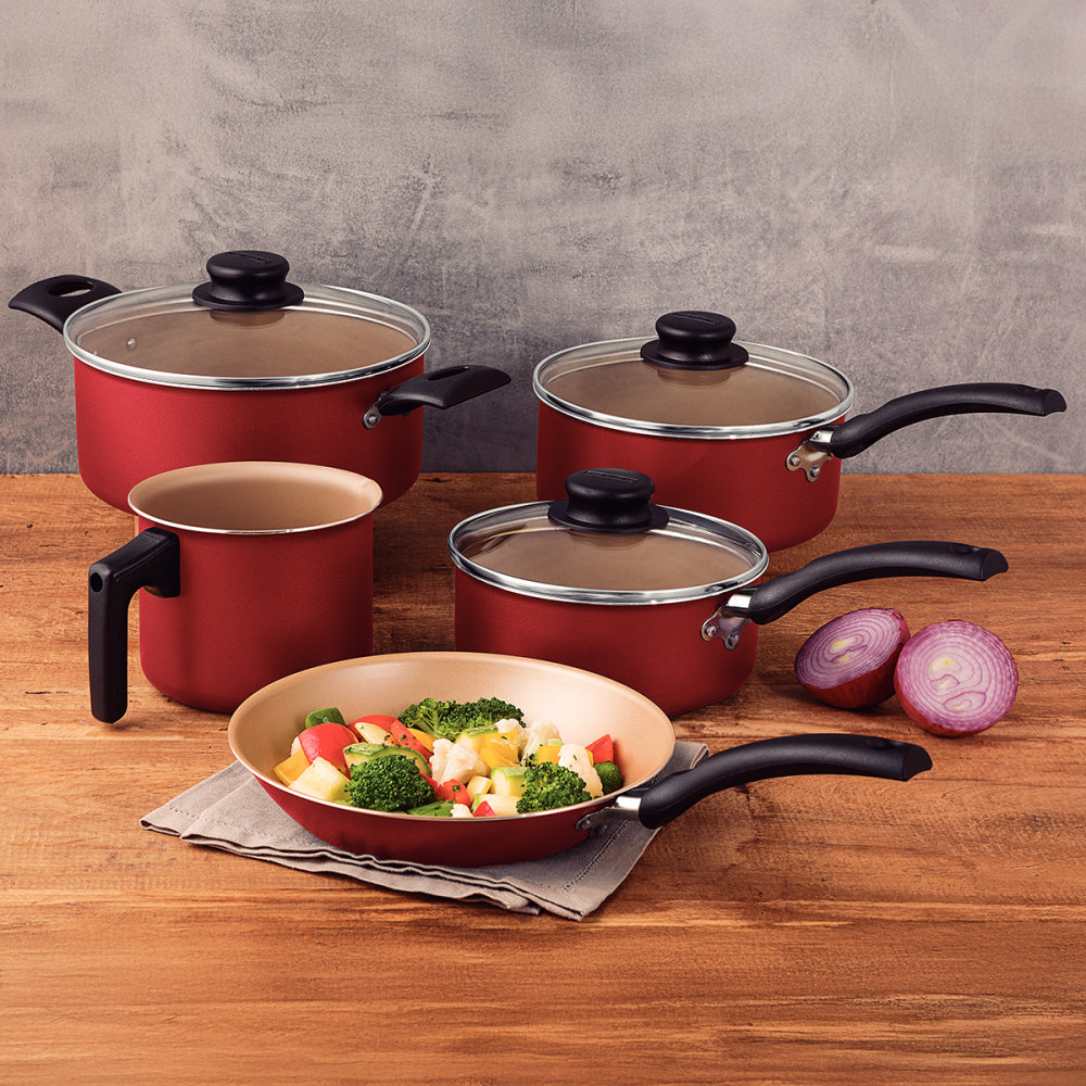 Batería De Cocina Juego Ollas Tramontina Turim 5 Piezas Rojo