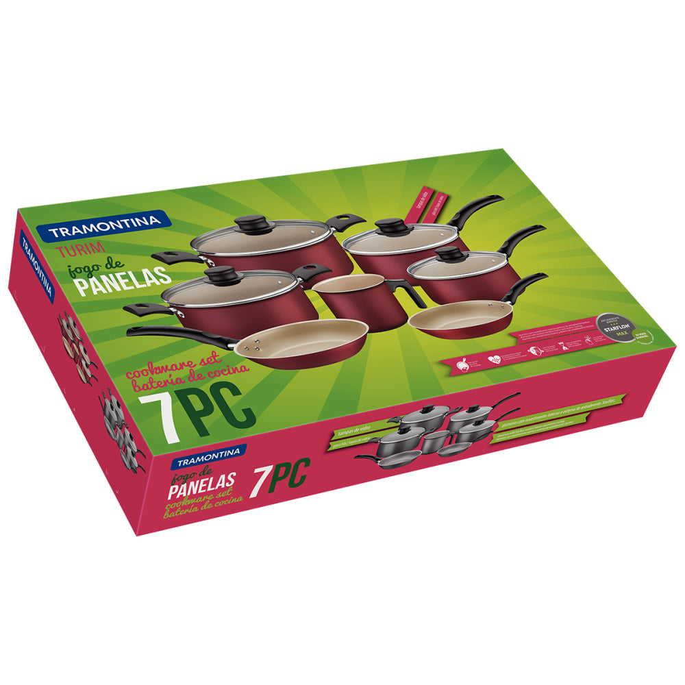 Batería De Cocina Juego Ollas Tramontina Turim 7 Pzas Negro