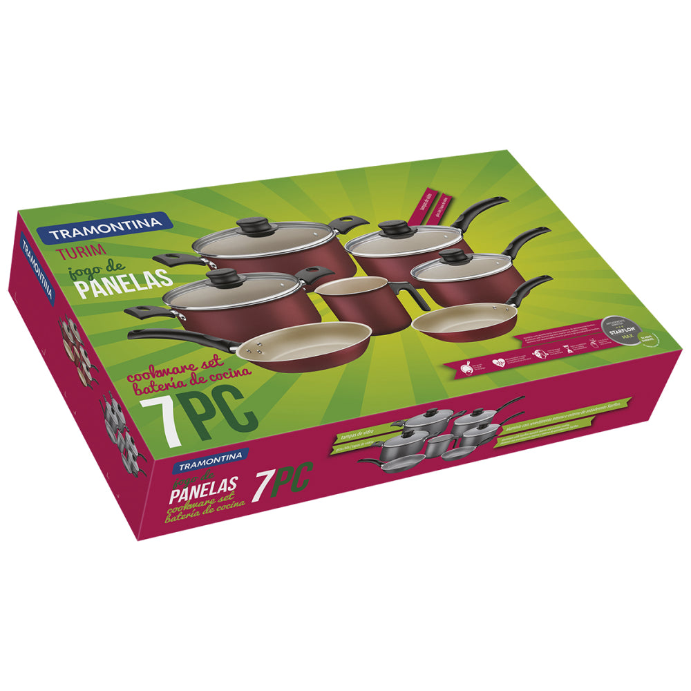 Batería De Cocina Juego Ollas Tramontina Turim 7 Piezas Rojo