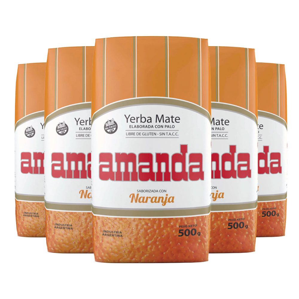 Pack 5 Yerba Mate Amanda sabor naranja 500gr