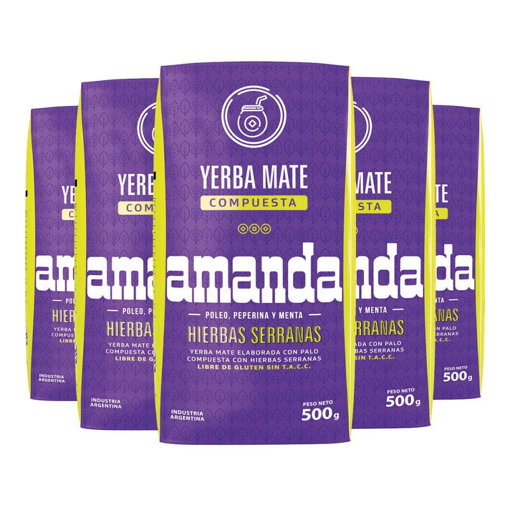 Pack 5 Yerba Mate Amanda con hierbas Serranas 500gr