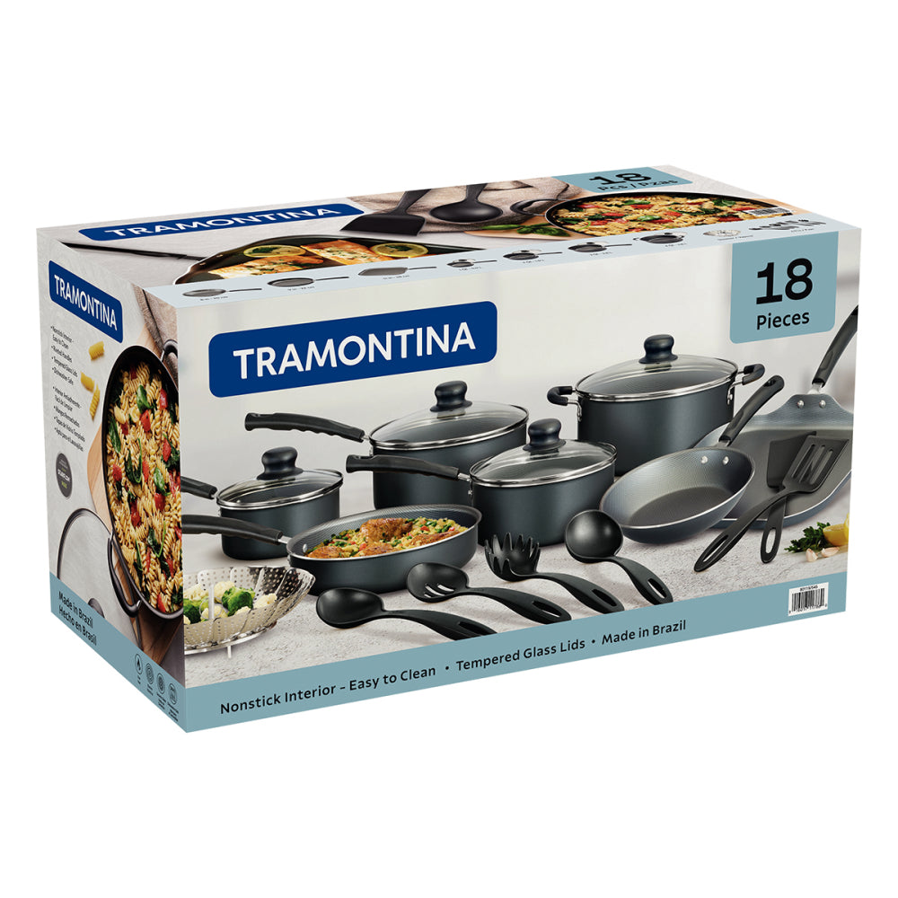 Batería De Cocina Juego De Ollas Tramontina 18 piezas Gris